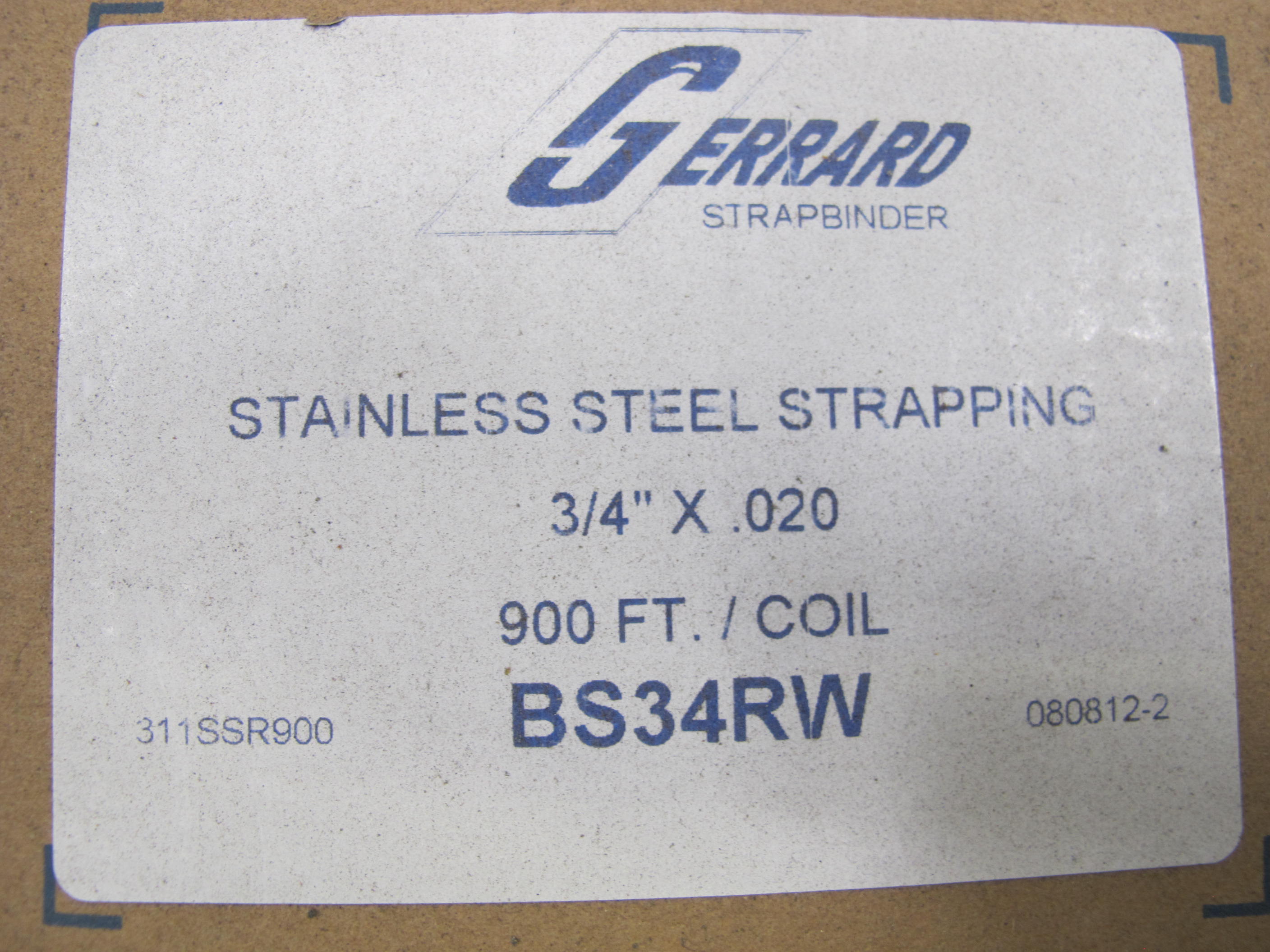(7) BANDS, STRAPPING TYPE, 3/4" X .020 THK SIZE, SS MATERIAL. 44 LBS = 1 ROLL, (20 FT PER LB). LOADING & HANDLING FEE $15-4197